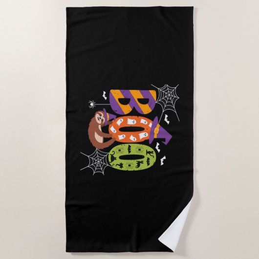 Serviette De Plage Chemise T Essentielle Halloween Sloth Boo Lazy (Devant)