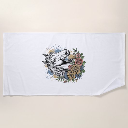 Serviette De Plage Chemise vectorielle de conception florale de cheva (Devant)
