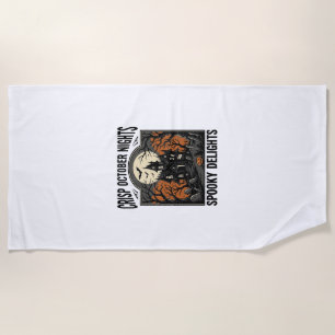 Serviette De Plage Chemise vintage Halloween avec nuit d'octobre hant
