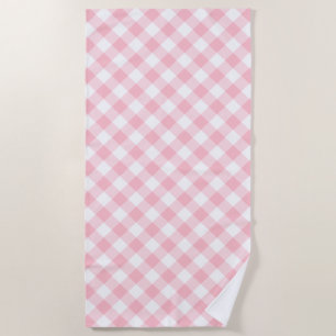 Serviette De Plage Chèques En vichy diagonales roses et blanches de g