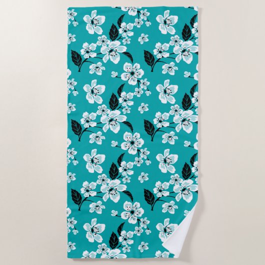 SERVIETTE DE PLAGE CHERRY BLOSSOM - SAKURA (TURQUOISE) (Devant)