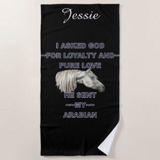 Serviette De Plage Cheval arabe gris personnalisé