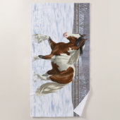 Serviette De Plage Cheval Brougeot Gitan Pinto De Baie À Neige (Devant)