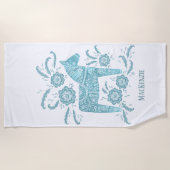 Serviette De Plage Cheval de Dala suédois Turquoise Vert Nom personna (Devant)