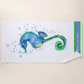 Serviette De Plage Cheval de mer Nautique Turquoise Aqua Blue Marine  (Devant)