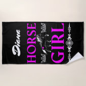 Serviette De Plage Cheval fille avec nom (Devant)