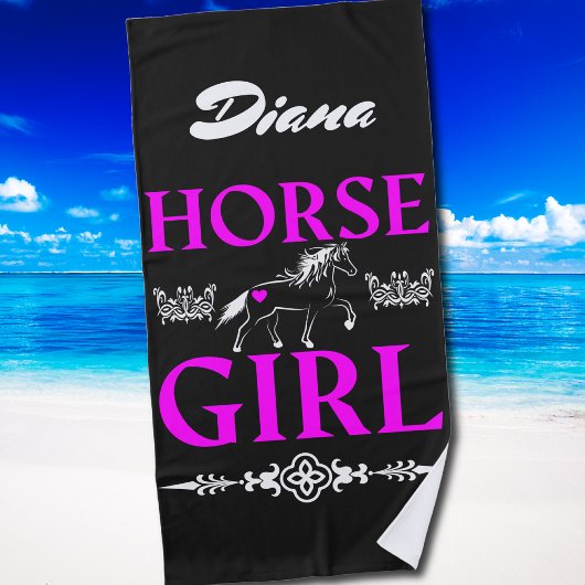 Serviette De Plage Cheval fille avec nom