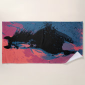 Serviette De Plage Cheval Noir en Course (Devant)