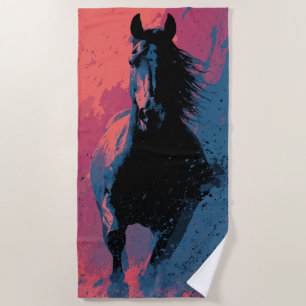 Serviette De Plage Cheval Noir en Course