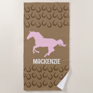Serviette De Plage Cheval Rose Galloping Horseshoes Equestrian Brown