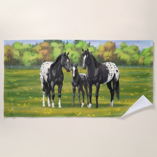 Serviette De Plage Chevaux Appaloosa Noir Dans Les Pâturages D'Été (Devant)