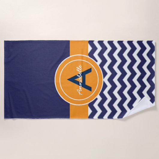 Serviette De Plage Chevron bleu foncé orange (Devant)