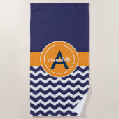 Serviette De Plage Chevron bleu foncé orange (Devant)