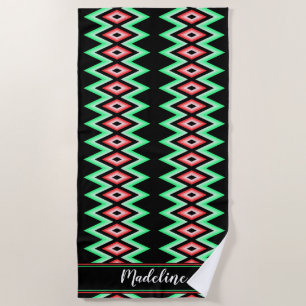 Serviette De Plage Chevron Calligraphie Nom Red Green Tropical Beach