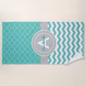 Serviette De Plage Chevron gris turquoise Quatrefoil (Devant)