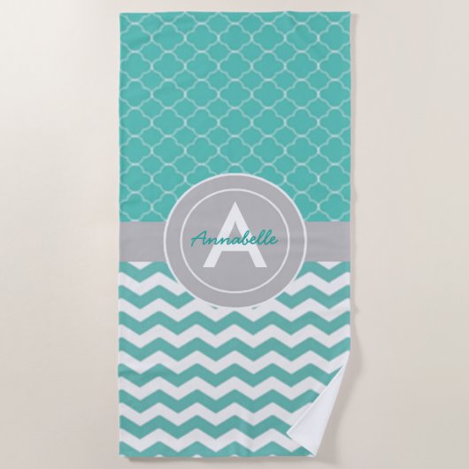 Serviette De Plage Chevron gris turquoise Quatrefoil (Devant)