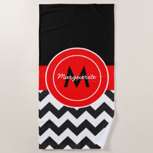 Serviette De Plage Chevron rouge noir (Devant)