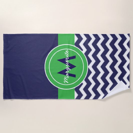 Serviette De Plage Chevron vert bleu-foncé (Devant)
