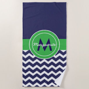 Serviette De Plage Chevron vert bleu-foncé