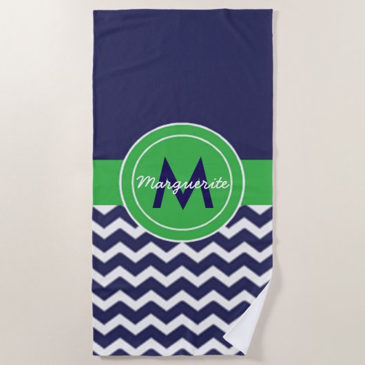 Serviette De Plage Chevron vert bleu-foncé (Devant)