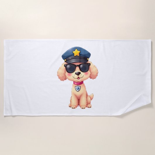 Serviette De Plage Chibi Anime Police Chien Caniche (Devant)
