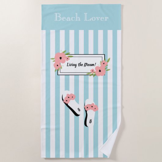 SERVIETTE DE PLAGE CHIC BEACH LOVER TOWEL_ "VIVRE LE RÊVE !" (Devant)