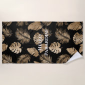 Serviette De Plage Chic Black Gold Tropical Feuilles (Devant)