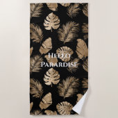 Serviette De Plage Chic Black Gold Tropical Feuilles (Devant)
