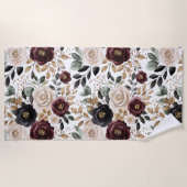 Serviette De Plage Chic Bourgogne Crème Floral (Devant)