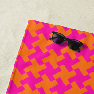 Serviette De Plage Chic Bright Orange Shocking Motif Dogtooth Rose