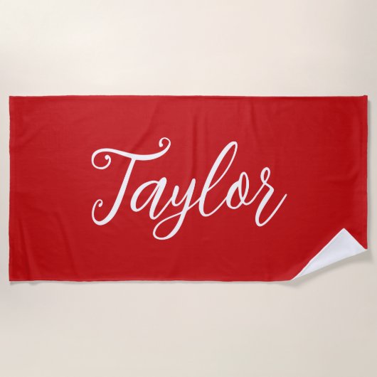Serviette De Plage Chic Bright Red Custom Handwritten Script (Devant)