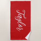 Serviette De Plage Chic Bright Red Custom Handwritten Script (Devant)