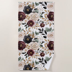 Serviette De Plage Chic Burgundy Crème Floral