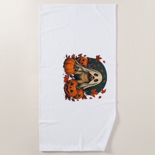Serviette De Plage Chic chien Carlin avec Citrouille Automne Hallowee (Devant)