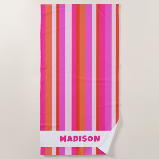Serviette De Plage Chic Colorful Stripes Monogram Name Summer (Devant)