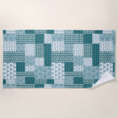 Serviette De Plage Chic ethnique Faux Patchwork Motif, Turquoise et b (Devant)