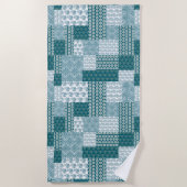 Serviette De Plage Chic ethnique Faux Patchwork Motif, Turquoise et b (Devant)