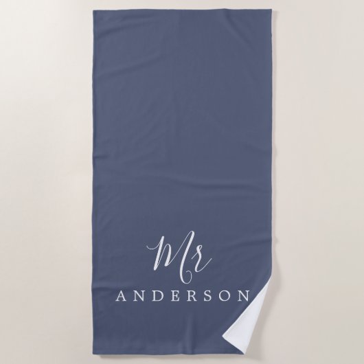 Serviette De Plage Chic Future M. Blue Indigo Monogramme (Devant)