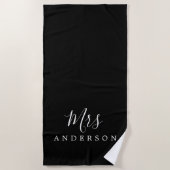 Serviette De Plage Chic Future Mme Black et White Monogramme (Devant)