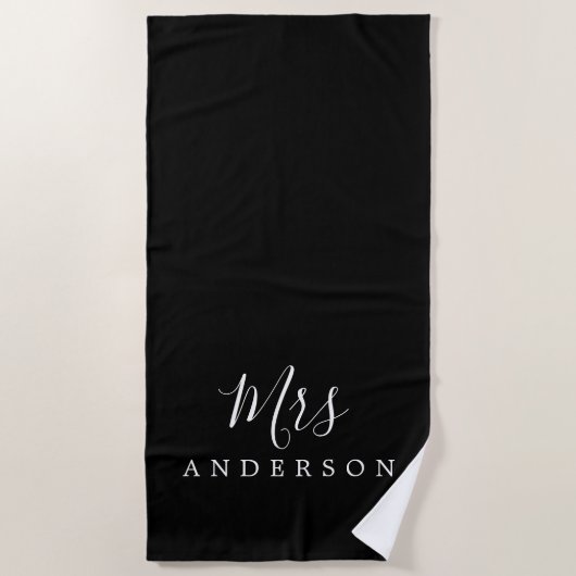 Serviette De Plage Chic Future Mme Black et White Monogramme (Devant)