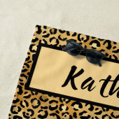 Serviette De Plage Chic Léopard Or Noir Tan Personnalisé (En situation)