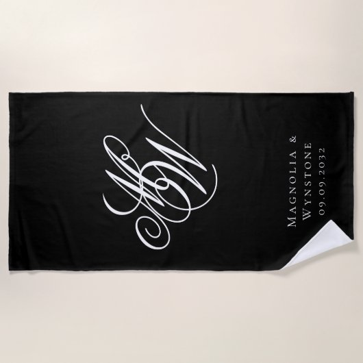 Serviette De Plage Chic Monogram Nouveaux mariés (Devant)