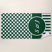 Serviette De Plage Chic Monogramme Green Polka Dot (Devant)