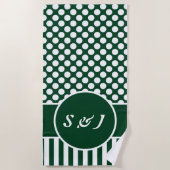 Serviette De Plage Chic Monogramme Green Polka Dot (Devant)