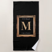 Serviette De Plage Chic Monogramme noir et or (Devant)
