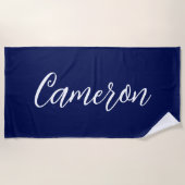 Serviette De Plage Chic Navy Blue Name Custom Handwritten Script (Devant)