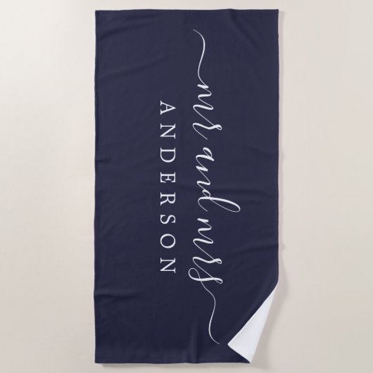 Serviette De Plage Chic Newlysée M. Mme Dark Blue Monogrammed (Devant)