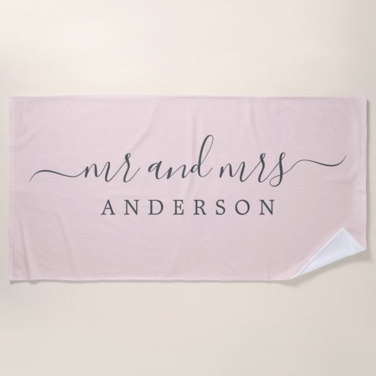 Serviette De Plage Chic Newlysée M. Mme Pastel Pink Monogrammed (Devant)