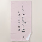 Serviette De Plage Chic Newlysée M. Mme Pastel Pink Monogrammed (Devant)