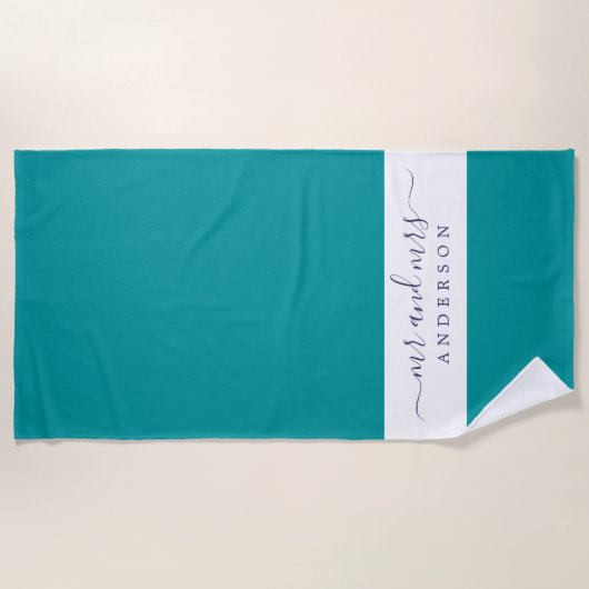 Serviette De Plage Chic Newlysée M. Mme Viridian Green Monogrammed (Devant)